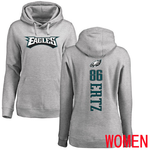 Women Philadelphia Eagles 86 Zach Ertz Ash Backer NFL Pullover Hoodie Sweatshirts
